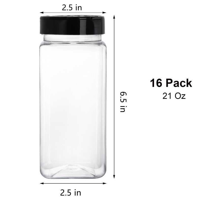 Hacaroa 16 Pack 21 Oz Plastic Spice Jars with Shaker/Pourer Lids  Square Empty Seasoning Containers Clear Spice Bottles for Dry Food  Condiments  Herbs  Powders - Image 2