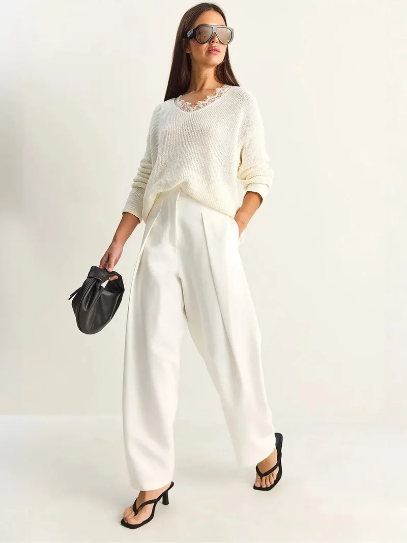 بيانكو لوتشي LUCCI High Waist Wide Leg Pants with Pleats