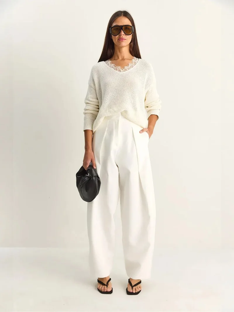 بيانكو لوتشي LUCCI High Waist Wide Leg Pants with Pleats