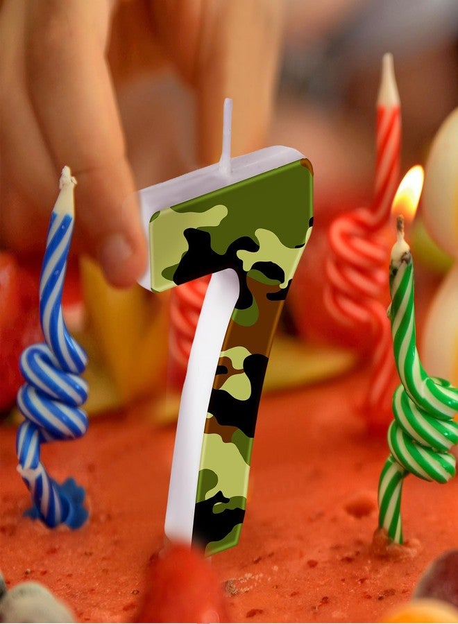 MTLEE 1 Count Number Birthday Candles Army Themed 1.9'' Birthday Cake Candles Camo Party Supplies Decorations Cake Candles for Birthday Army Themed Party Camouflage Motif Graduation Party (Number 7) - Image 3