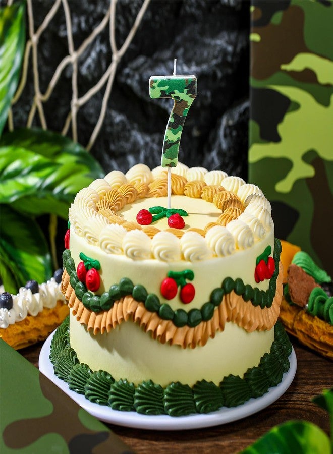 MTLEE 1 Count Number Birthday Candles Army Themed 1.9'' Birthday Cake Candles Camo Party Supplies Decorations Cake Candles for Birthday Army Themed Party Camouflage Motif Graduation Party (Number 7) - Image 5