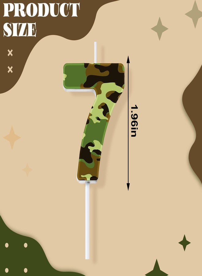 MTLEE 1 Count Number Birthday Candles Army Themed 1.9'' Birthday Cake Candles Camo Party Supplies Decorations Cake Candles for Birthday Army Themed Party Camouflage Motif Graduation Party (Number 7) - Image 2
