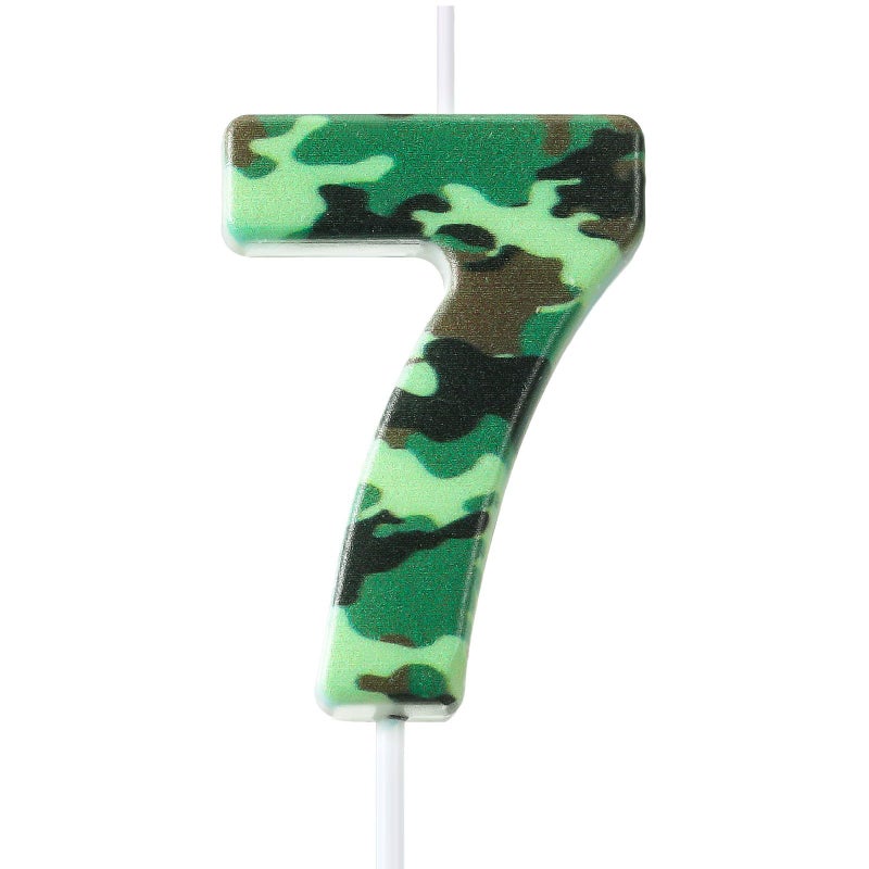 MTLEE 1 Count Number Birthday Candles Army Themed 1.9'' Birthday Cake Candles Camo Party Supplies Decorations Cake Candles for Birthday Army Themed Party Camouflage Motif Graduation Party (Number 7) - Image 1