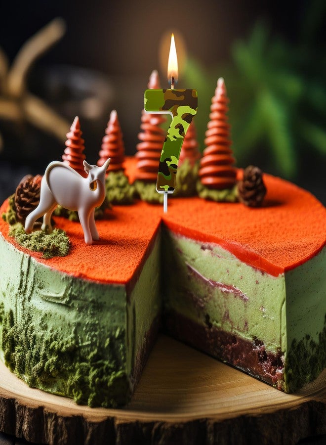 MTLEE 1 Count Number Birthday Candles Army Themed 1.9'' Birthday Cake Candles Camo Party Supplies Decorations Cake Candles for Birthday Army Themed Party Camouflage Motif Graduation Party (Number 7) - Image 4