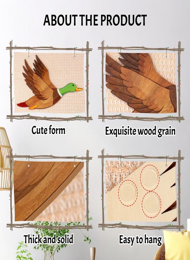 Bnesi 3 Pieces Wood Duck Decor Farmhouse Hunting Decoration Vintage Flying Duck Wall Art Nursery Wall Decoration Wooden Duck Decor for Classroom Home Bedroom Living Room Playroom (Classic) - Image 4