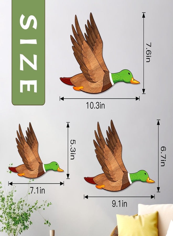 Bnesi 3 Pieces Wood Duck Decor Farmhouse Hunting Decoration Vintage Flying Duck Wall Art Nursery Wall Decoration Wooden Duck Decor for Classroom Home Bedroom Living Room Playroom (Classic) - Image 3