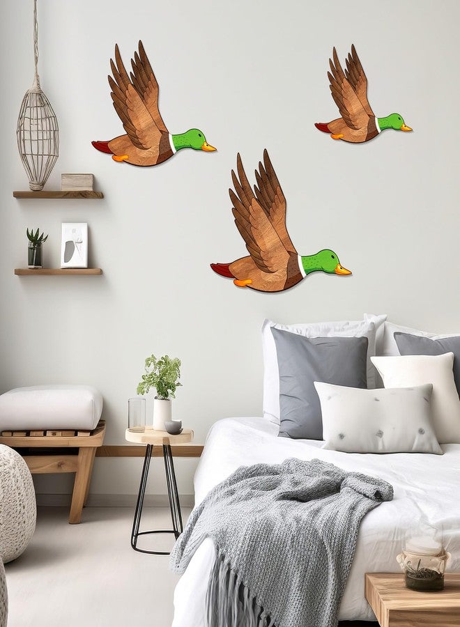 Bnesi 3 Pieces Wood Duck Decor Farmhouse Hunting Decoration Vintage Flying Duck Wall Art Nursery Wall Decoration Wooden Duck Decor for Classroom Home Bedroom Living Room Playroom (Classic) - Image 5