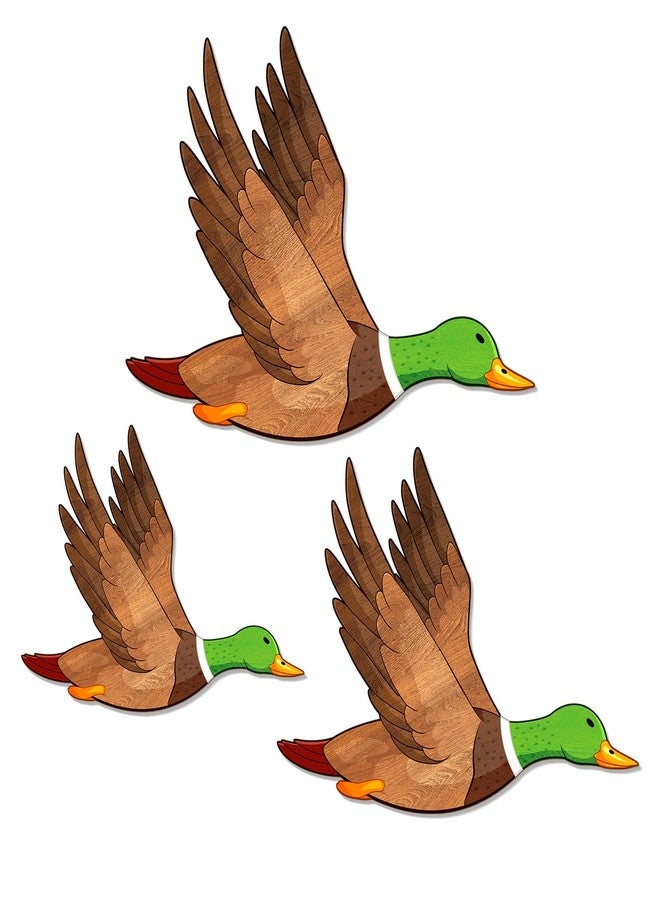 Bnesi 3 Pieces Wood Duck Decor Farmhouse Hunting Decoration Vintage Flying Duck Wall Art Nursery Wall Decoration Wooden Duck Decor for Classroom Home Bedroom Living Room Playroom (Classic) - Image 1
