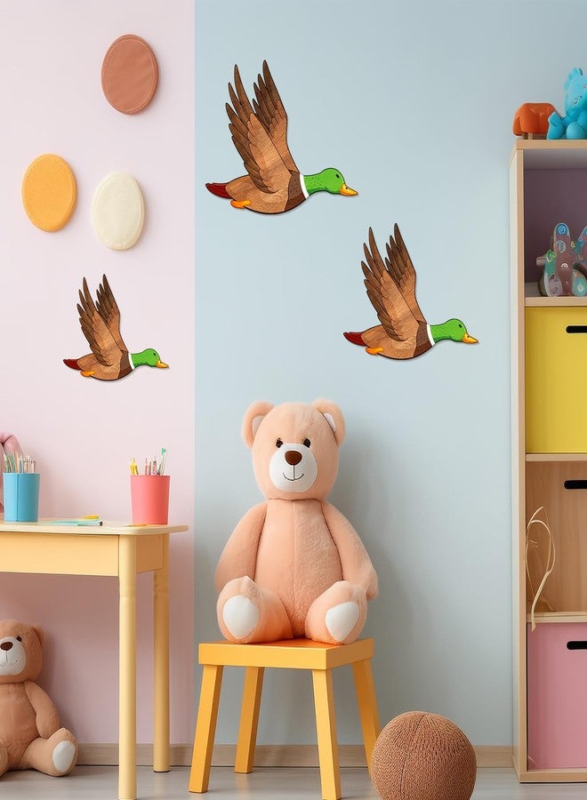 Bnesi 3 Pieces Wood Duck Decor Farmhouse Hunting Decoration Vintage Flying Duck Wall Art Nursery Wall Decoration Wooden Duck Decor for Classroom Home Bedroom Living Room Playroom (Classic) - Image 2