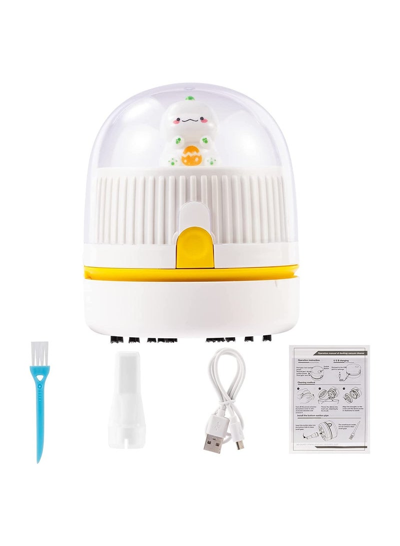 Excefore Desktop Vacuum Cleaner USB Charging with Vacuum Nozzle Cleaning Brush and Night Lamp Cordless& 360º Rotatable Design Mini Table Dust Vaccum Cleaner for Cleaning Dust Crumbs Keyboard (White) - Image 1
