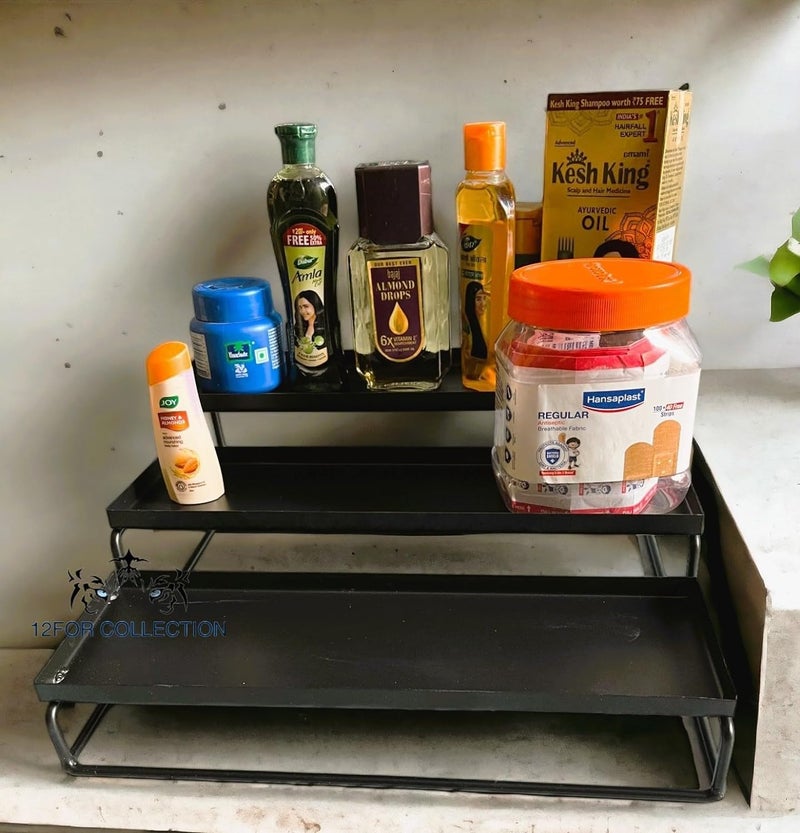 12FOR COLLECTION Iron Metal Heavy Duty Stand 3-Tier multistorage/Multipurpose Standing Rack for Home, Bathroom Countertop Storage Shelf, Cosmetic Organizer Holder Kitchen Spice Rack, Black - Image 5
