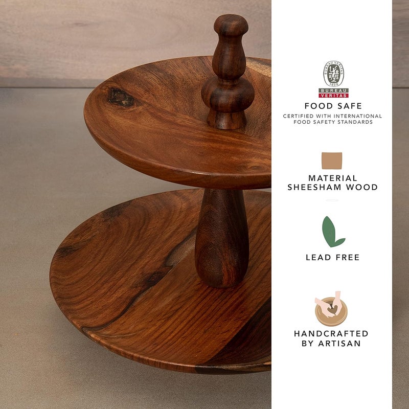 Ellementry Sheesham 2Tier Cake Stand Decorating Round Pizza Cake Stand Fruit Dessert Stand Round Wooden Cup Cake Table Wooden Table Stand for Birthday Anniversary Cake Tools - Image 2