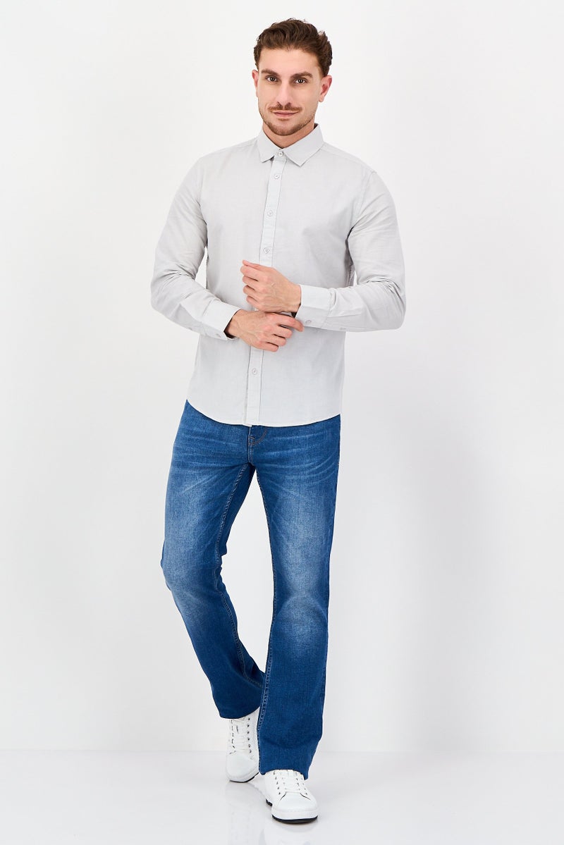 Nautica Jeans Men Regular Fit Solid Long Sleeve Casual Shirt, Pale Grey - Image 4