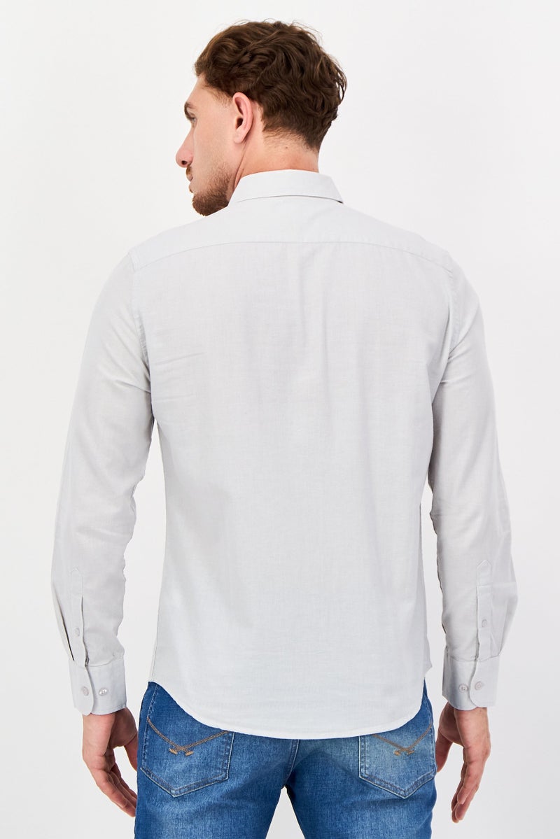 Nautica Jeans Men Regular Fit Solid Long Sleeve Casual Shirt, Pale Grey - Image 2