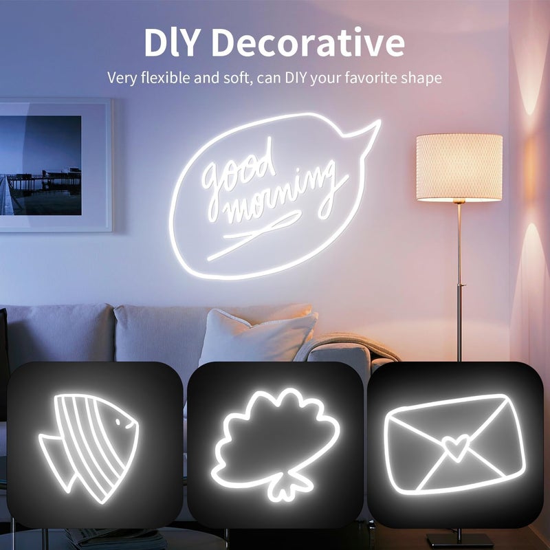 أضواء شريط LED نيون قابلة للمس عبر USB، أبيض 6500K، 5 فولت 6.56 قدم/2 متر 240 LED، إضاءة حبل نيون LED عالية السطوع، مقاومة للماء وقابلة للتعتيم، لتزيين المطبخ والغرفة والتلفزيون (أبيض) - Image 5