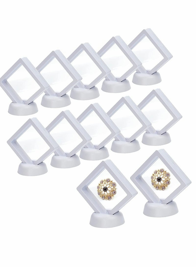 KASTWAVE 10Pcs 3D Floating Thin Film Jewelry Storage Box, Transparent Frame Display Case Holder for Ring Necklace Bracelet Earring, Dustproof Challenge Coin Medallion Display Case Stand (White) - Image 1