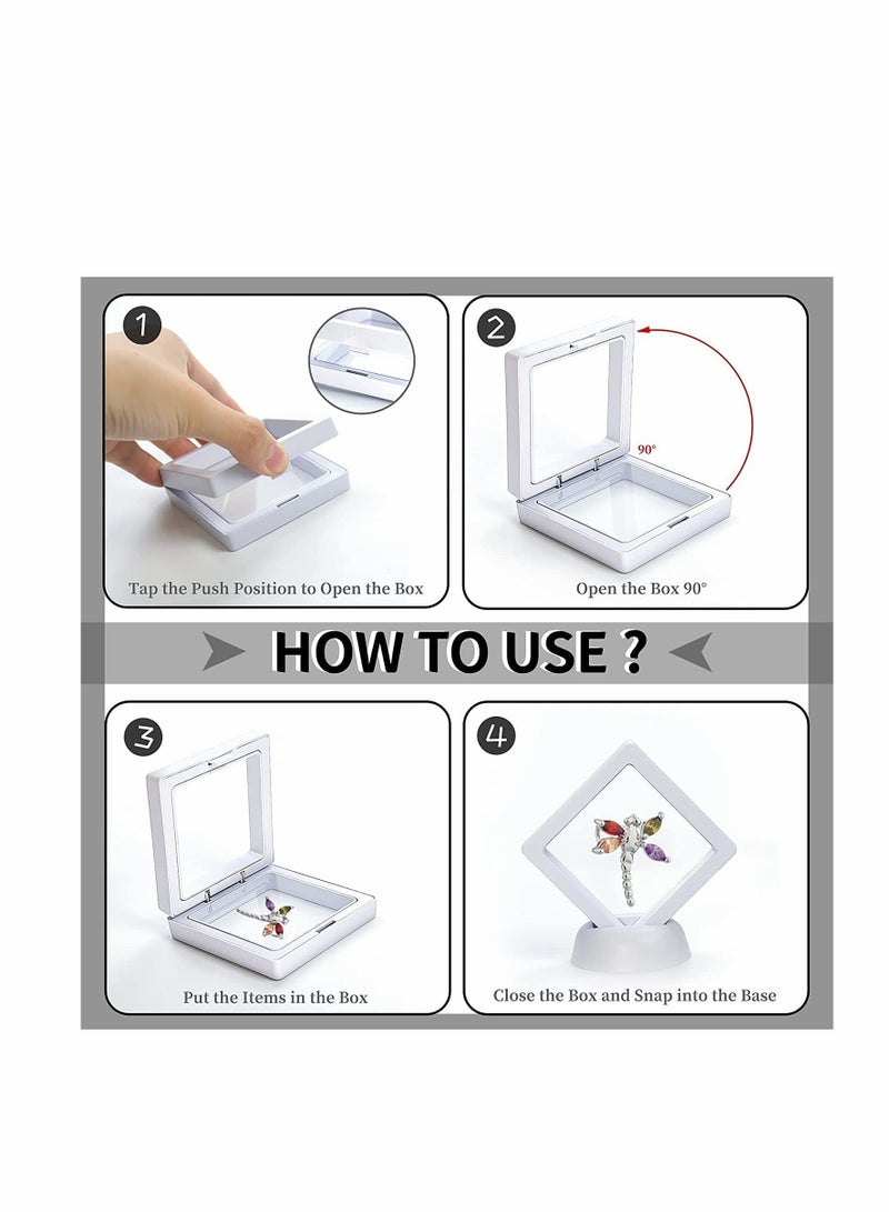 KASTWAVE 10Pcs 3D Floating Thin Film Jewelry Storage Box, Transparent Frame Display Case Holder for Ring Necklace Bracelet Earring, Dustproof Challenge Coin Medallion Display Case Stand (White) - Image 3