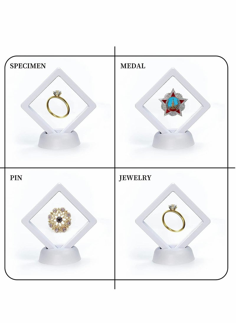 KASTWAVE 10Pcs 3D Floating Thin Film Jewelry Storage Box, Transparent Frame Display Case Holder for Ring Necklace Bracelet Earring, Dustproof Challenge Coin Medallion Display Case Stand (White) - Image 4