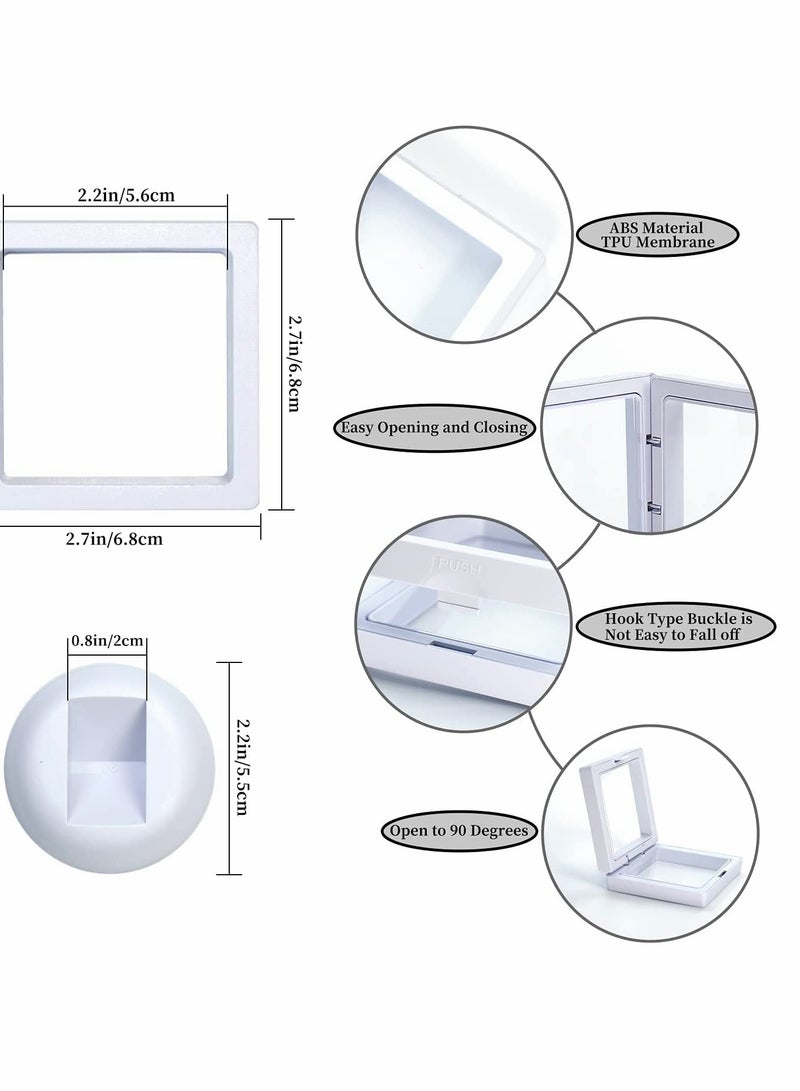 KASTWAVE 10Pcs 3D Floating Thin Film Jewelry Storage Box, Transparent Frame Display Case Holder for Ring Necklace Bracelet Earring, Dustproof Challenge Coin Medallion Display Case Stand (White) - Image 2