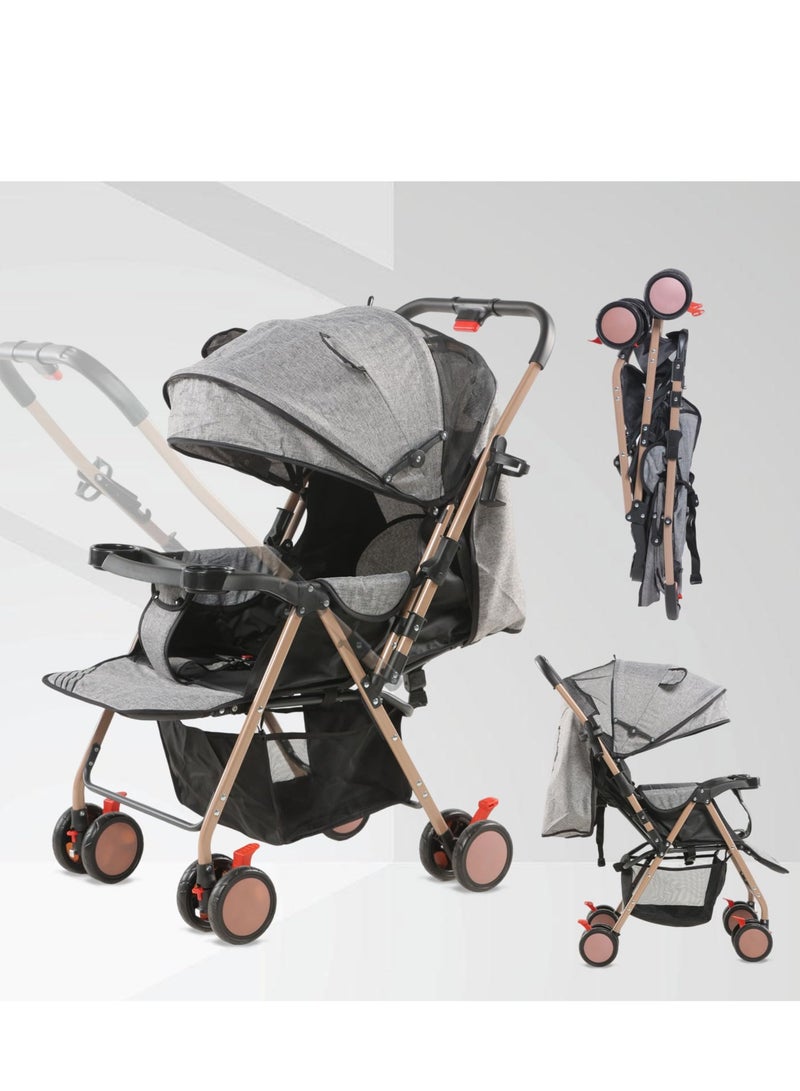 بيبي لاند عربة اطفال 2 في 1، سرير قابل للتحويل لحديثي الولادة خفيف الوزن للسفر لعمر 0-36 شهر - عربة اطفال سهلة الطي وصغيرة الحجم مع مظلة وسلة تخزين وامالة متعددة الاوضاع - Image 2