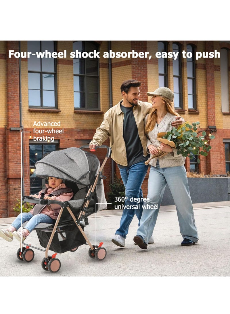 بيبي لاند عربة اطفال 2 في 1، سرير قابل للتحويل لحديثي الولادة خفيف الوزن للسفر لعمر 0-36 شهر - عربة اطفال سهلة الطي وصغيرة الحجم مع مظلة وسلة تخزين وامالة متعددة الاوضاع - Image 5