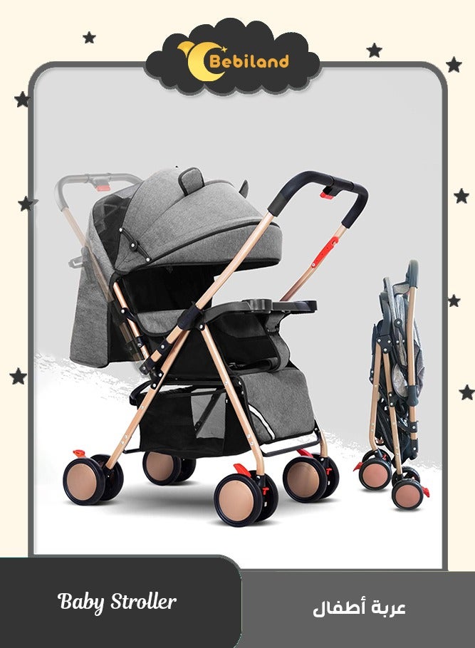 بيبي لاند عربة اطفال 2 في 1، سرير قابل للتحويل لحديثي الولادة خفيف الوزن للسفر لعمر 0-36 شهر - عربة اطفال سهلة الطي وصغيرة الحجم مع مظلة وسلة تخزين وامالة متعددة الاوضاع - Image 1
