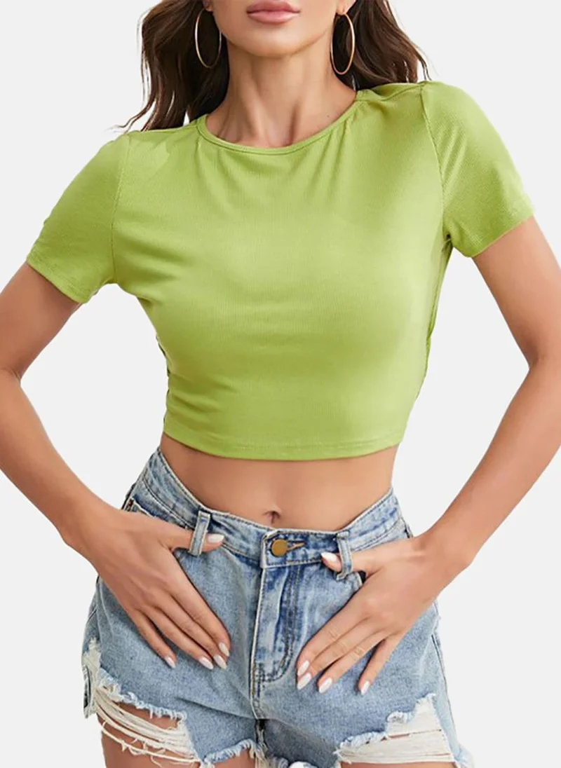 يونيكي Green Solid Slim Fit Short Sleeve Top