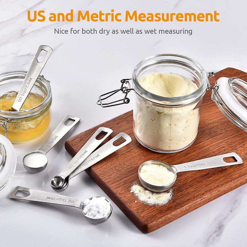 U-Taste Metal Measuring Spoon Set - Sturdy 18/8 Stainless Steel TSP&TBSP Measuring Ground Scoops with D ring for Coffee, Tea, Espresso, Spice Powder, Protein Powder (Set of 7) - Image 3