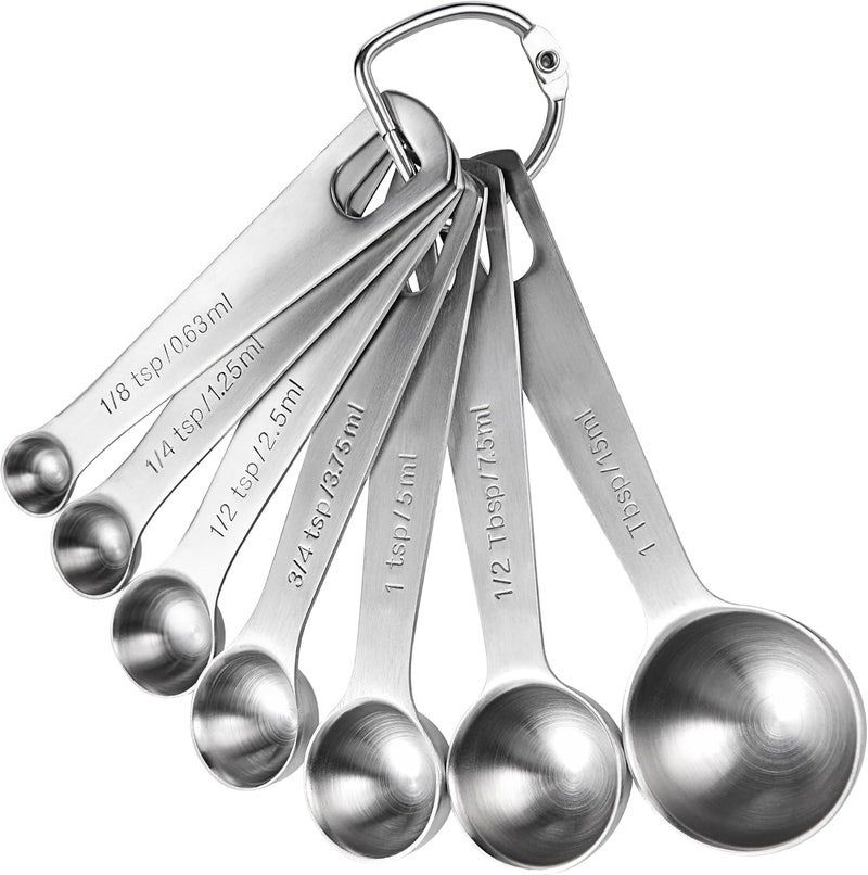 U-Taste Metal Measuring Spoon Set - Sturdy 18/8 Stainless Steel TSP&TBSP Measuring Ground Scoops with D ring for Coffee, Tea, Espresso, Spice Powder, Protein Powder (Set of 7) - Image 1