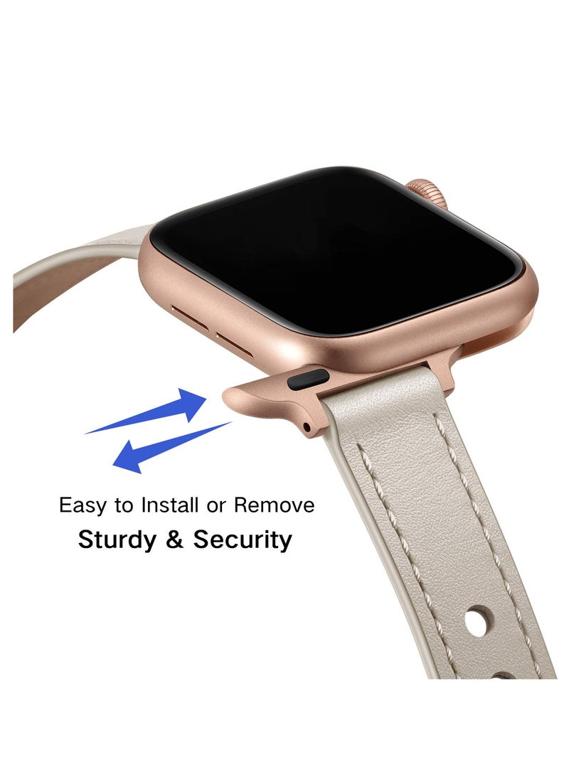 Generic - Stylish Slim Leather Band for Apple Watch, Ivory White with Rose Gold Clasp, Fits 49mm, 45mm, 44mm, 42mm, Compatible with Ultra 2/1, SE2, Series 9/8/7/6 - Image 1