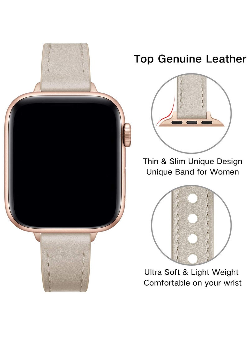 Generic - Stylish Slim Leather Band for Apple Watch, Ivory White with Rose Gold Clasp, Fits 49mm, 45mm, 44mm, 42mm, Compatible with Ultra 2/1, SE2, Series 9/8/7/6 - Image 1