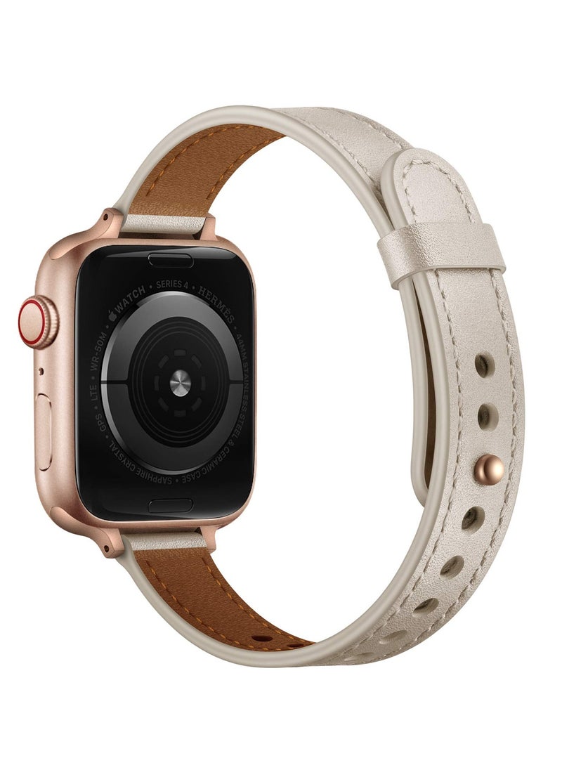 Generic - Stylish Slim Leather Band for Apple Watch, Ivory White with Rose Gold Clasp, Fits 49mm, 45mm, 44mm, 42mm, Compatible with Ultra 2/1, SE2, Series 9/8/7/6 - Image 1