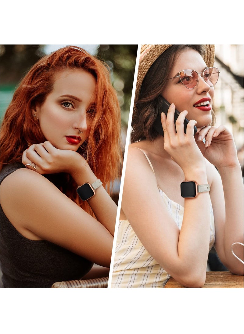 Generic - Stylish Slim Leather Band for Apple Watch, Ivory White with Rose Gold Clasp, Fits 49mm, 45mm, 44mm, 42mm, Compatible with Ultra 2/1, SE2, Series 9/8/7/6 - Image 1