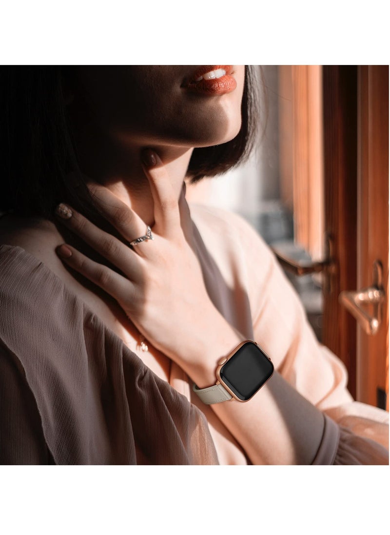 Generic - Stylish Slim Leather Band for Apple Watch, Ivory White with Rose Gold Clasp, Fits 49mm, 45mm, 44mm, 42mm, Compatible with Ultra 2/1, SE2, Series 9/8/7/6 - Image 1