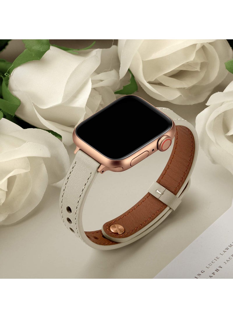 Generic - Stylish Slim Leather Band for Apple Watch, Ivory White with Rose Gold Clasp, Fits 49mm, 45mm, 44mm, 42mm, Compatible with Ultra 2/1, SE2, Series 9/8/7/6 - Image 1