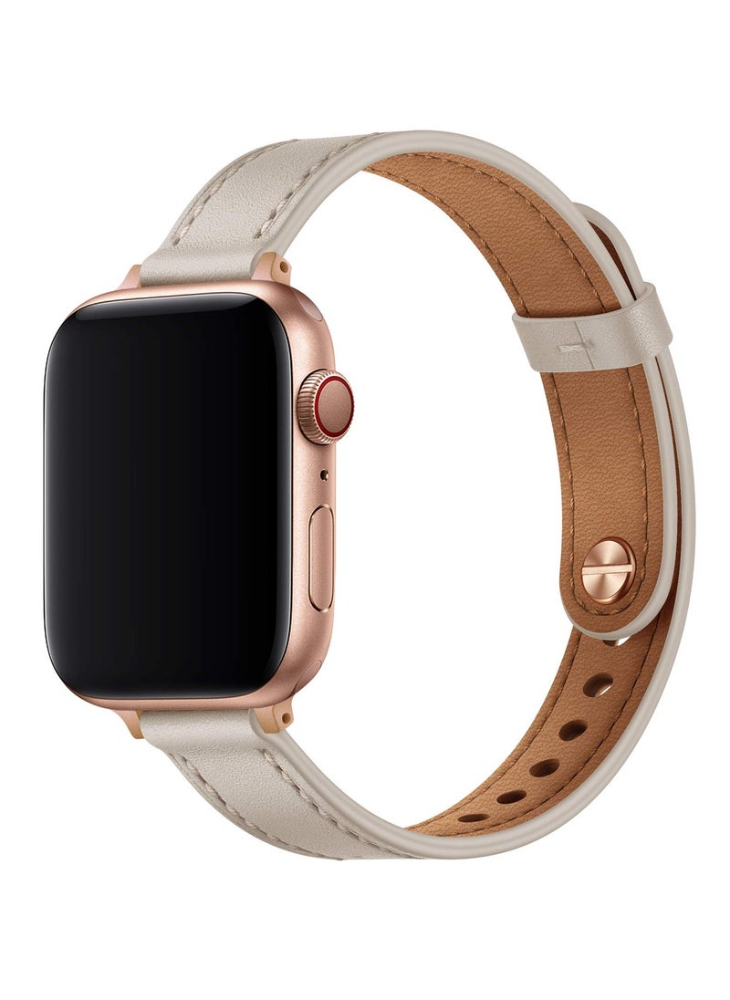 Generic - Stylish Slim Leather Band for Apple Watch, Ivory White with Rose Gold Clasp, Fits 49mm, 45mm, 44mm, 42mm, Compatible with Ultra 2/1, SE2, Series 9/8/7/6 - Image 1