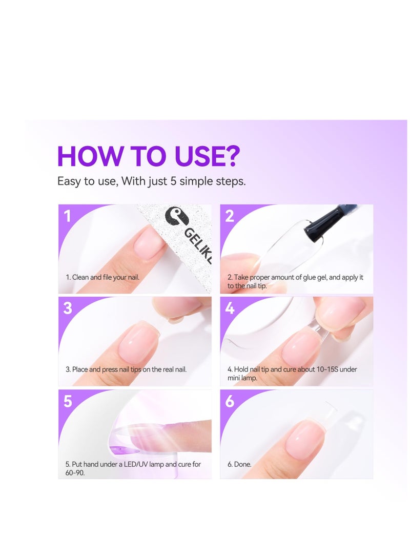 gelike ec غراء أظافر جل جليك EC للأظافر اللاصقة: 6 في 1 غراء أظافر UV قوي لأطراف الأظافر والأظافر الأكريليكية - يدوم طويلاً 28 يومًا يجف بسرعة - سهل الاستخدام للمبتدئين في صالون المنزل - Image 2