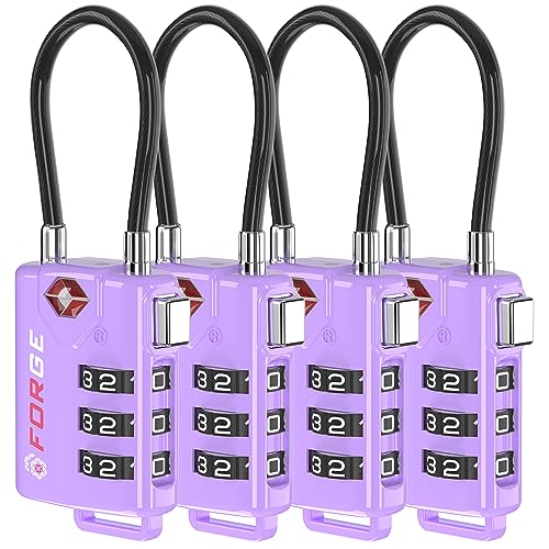 Forge TSA Approved Luggage Locks, Re-settable Combination with Alloy Body, Purple 4 Locks. - Image 1