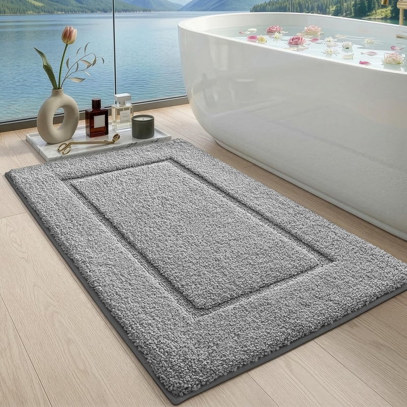 DEXI Bathroom Rugs 43x24, Washable Non Slip Bath Mat for Shower Floor, Absorbent Quick Dry Bathmat with Rubber Backing, Ultra Soft Plush Carpet for Tub, Light Grey - Image 1