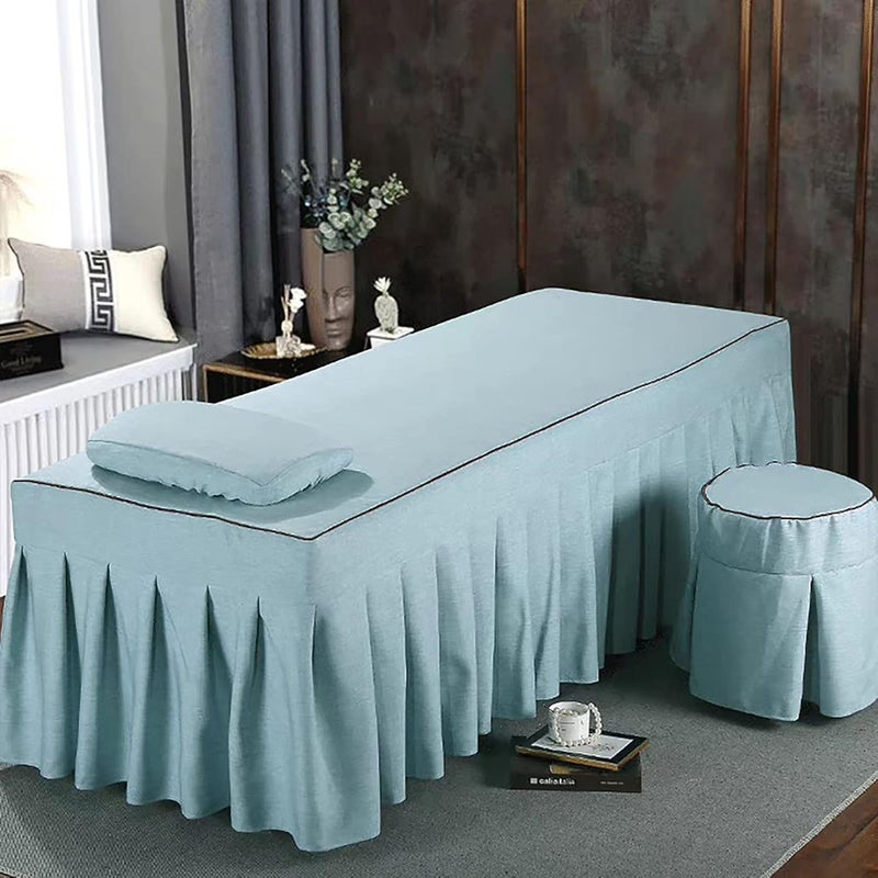 KKLT 4-Piece Massage Table Sheet Set,Massage Table Skirt Salon Bed Cover Breathable for Body Fumigation Physiotherapy Massage-Beige 180x60cm(71x24inch) - Image 2