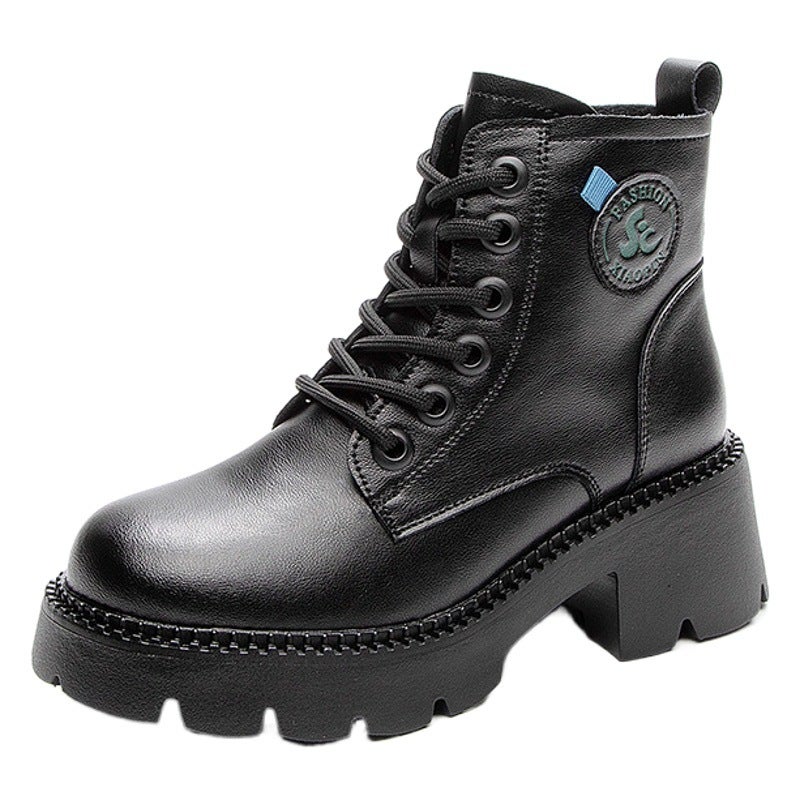 Martin Boots for Women, Fashionable British Style Short Boots, 2026 Autumn and Winter New Fashion Leather Thick-Soled Height-Increasing Retro Boots for Women - Image 2