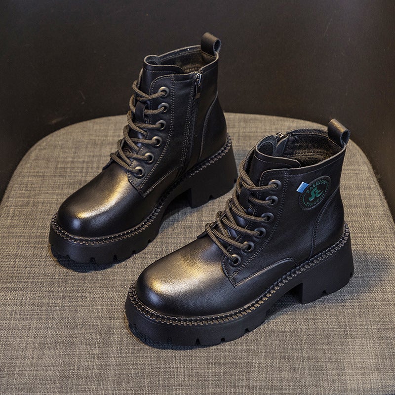 Martin Boots for Women, Fashionable British Style Short Boots, 2026 Autumn and Winter New Fashion Leather Thick-Soled Height-Increasing Retro Boots for Women - Image 5
