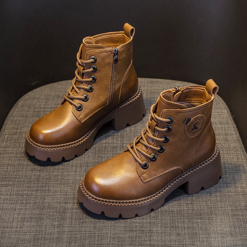 Martin Boots for Women, Fashionable British Style Short Boots, 2026 Autumn and Winter New Fashion Leather Thick-Soled Height-Increasing Retro Boots for Women - Image 4
