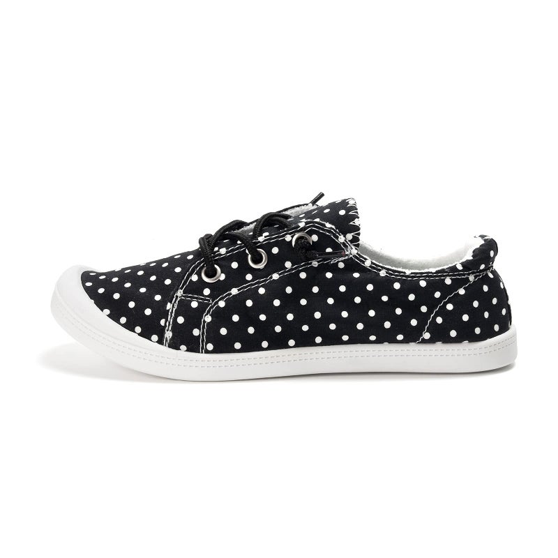 FUNKYMONKEY Women's Canvas Sneakers Flat Lace-Up Casual Shoes Lightweight Comfortable Breathable Walking Shoes for Everyday Wear (10 M US, White DOT/JD) - Image 3
