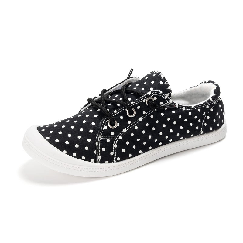 FUNKYMONKEY Women's Canvas Sneakers Flat Lace-Up Casual Shoes Lightweight Comfortable Breathable Walking Shoes for Everyday Wear (10 M US, White DOT/JD) - Image 1
