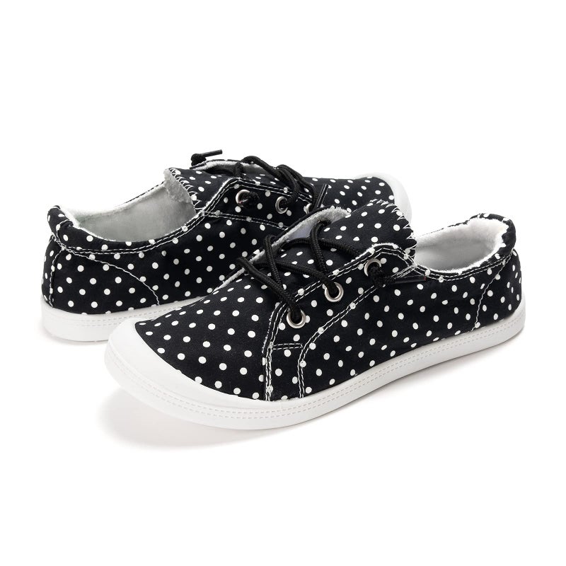 FUNKYMONKEY Women's Canvas Sneakers Flat Lace-Up Casual Shoes Lightweight Comfortable Breathable Walking Shoes for Everyday Wear (10 M US, White DOT/JD) - Image 4