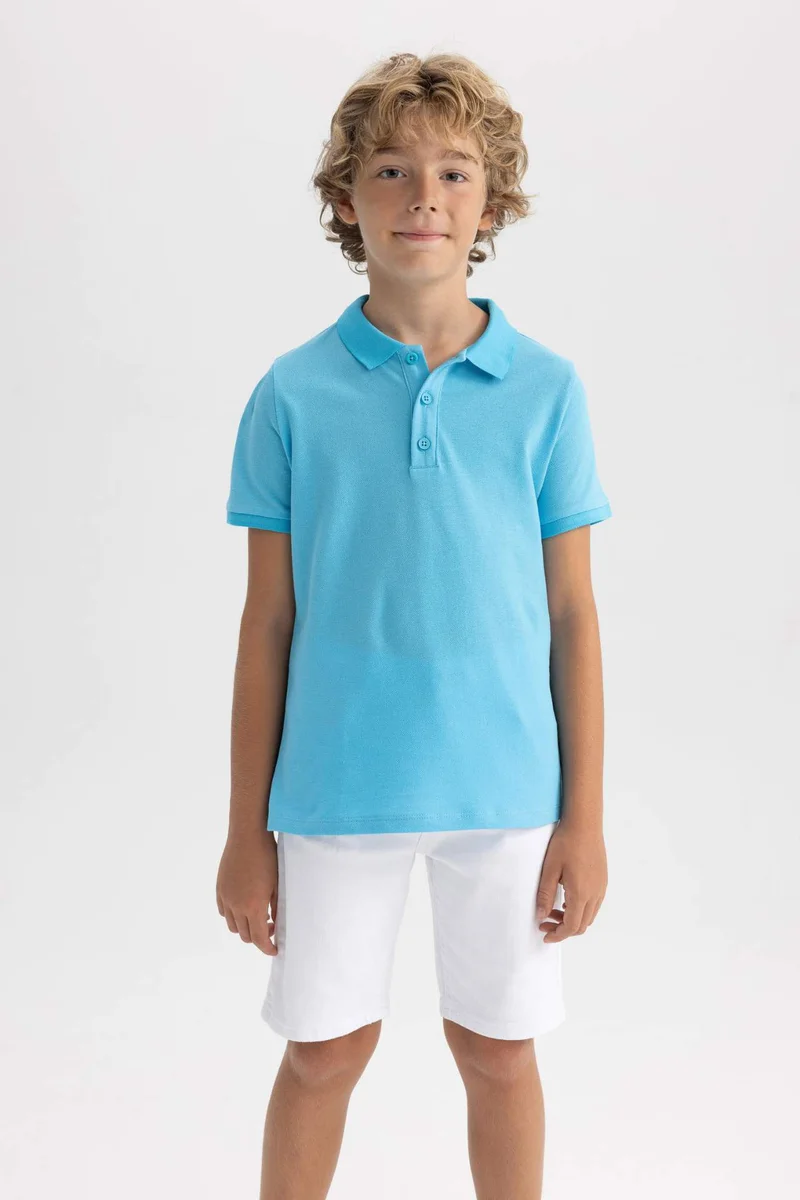 ديفاكتو Boy Regular Fit Polo Collar Pique Polo T-Shirt