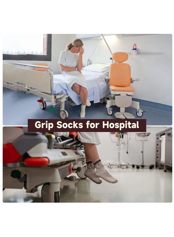 DZSoCoki Grip Socks Pilates,6Pairs Cotton Cute Pilates Socks for Women, Ruffle Grippy Sock for Yoga Barre Hospital 5-10in, 6pairsheart-black+white+khaki+beige+ Dark Brown+ Coffee, One size - Image 2