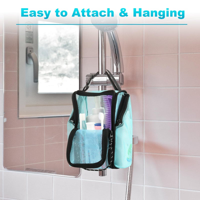 Cosmos Mesh Shower Caddy Toiletry Organizer Hanging Shower Tote Bag  Quick Dry Shower Organizer Portable Bath Bag with Durable Zippers & Side Pockets for Travel Gym Swimming Beach & Camp (Aqua Blue) - Image 4
