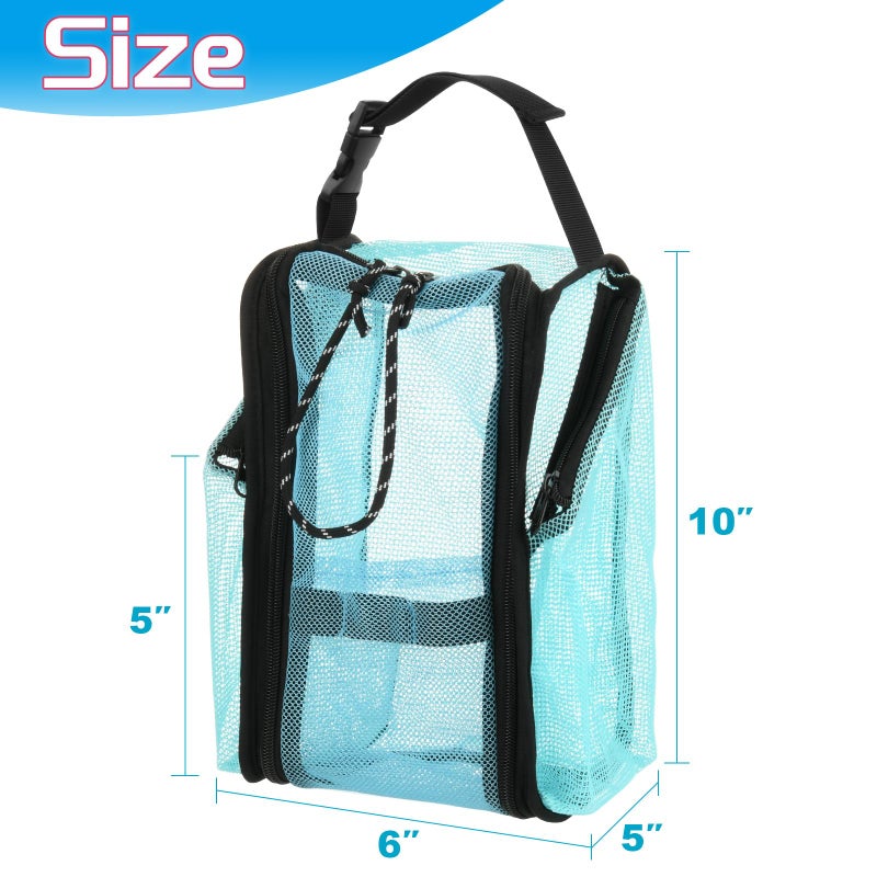 Cosmos Mesh Shower Caddy Toiletry Organizer Hanging Shower Tote Bag  Quick Dry Shower Organizer Portable Bath Bag with Durable Zippers & Side Pockets for Travel Gym Swimming Beach & Camp (Aqua Blue) - Image 1